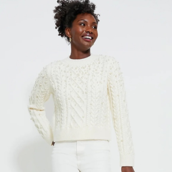 Hyacinth House Tuckernuck “Ellis” Cream  Sweater With Pearls Size XS New! - Picture 1 of 11
